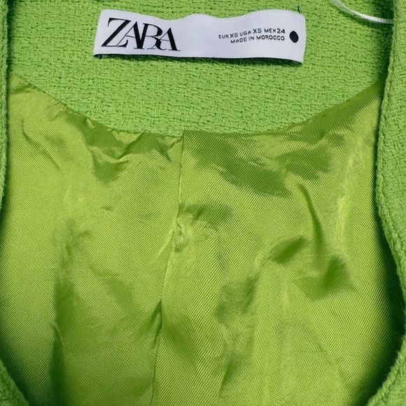 Zara Bright Lime Green Cropped Tweed Jacket - Picture 2 of 6